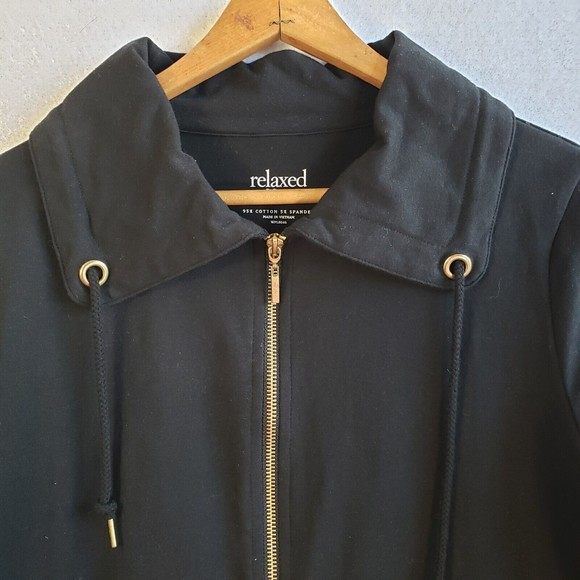 Relaxed by Charter Club Jacket Womens Medium Gold Full Zip Front Pockets Black - Picture 2 of 9
